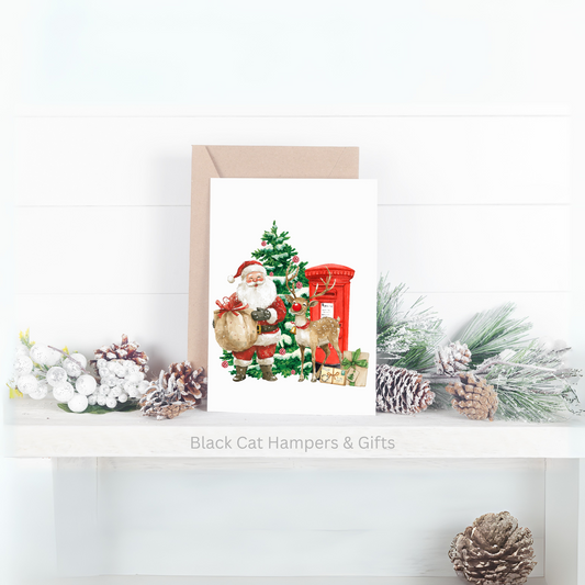 Santa Clause with Rudolph - Handmade Christmas Greeting Card