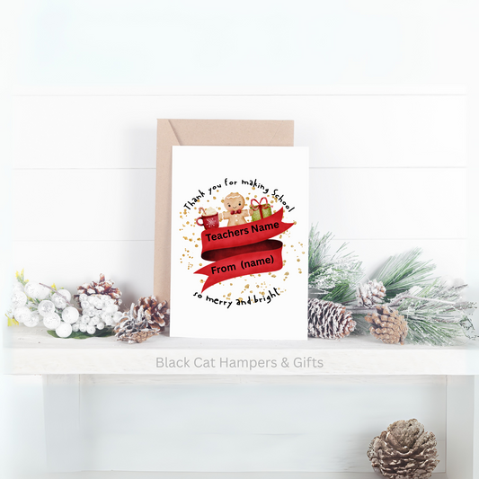 Personalised Teacher Christmas Card - Handmade