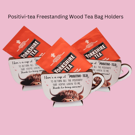 Positivi-tea Freestanding Wood tea Bag Holders - Great for Teacher Gifts/Secret Santas/Family